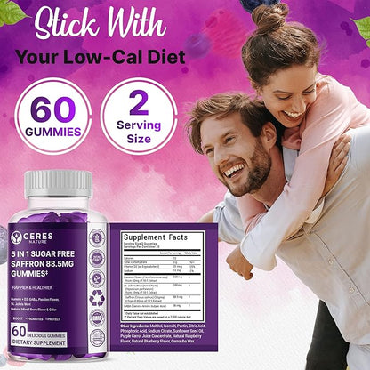 Premium Saffron Extract 88.5mg** Gummy - Appetite Control, Eye Support, Boost Energy & Heart Health NON-GMO – Gluten Free – Vegan Friendly- Sugar-Free Antioxidant Boost - Premium Quality - 60 Gummies