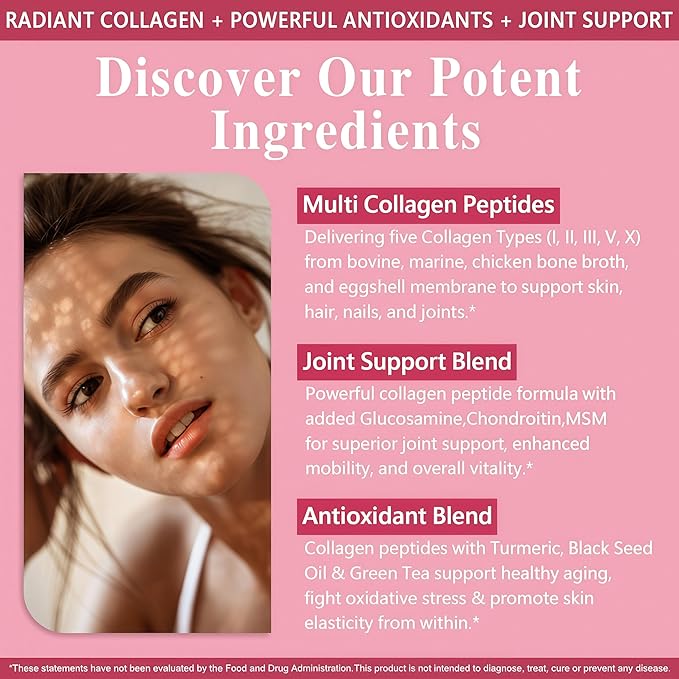 Liquid Collagen Peptides - Multi Collagen for Women Type I, II, III, V, X with Glucosamine, MSM, Hyaluronic Acid, High Absorption Hydrolyzed Collagen Peptides Drops for Skin Hair Nail & Joint, Non-GMO