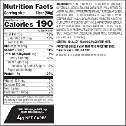 Atkins Soft Baked High Protein Bars, Vanilla Macadamia Nut Flavor, 15g Protein, 4g Net Carbs, 2g Sugar, Excellent Source of Fiber, High Protein, 6 pack (4 bars each)