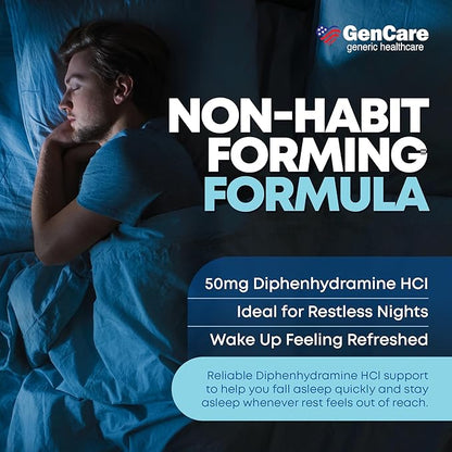 GenCare Maximum Strength Nighttime Sleep Aid Supplement for Adults Deep Sleep Pills with Diphenhydramine HCl 50mg to Fall Asleep Faster- Strong Non-Habit Forming PM Sleeping [96 Softgels] (Pack of 2)