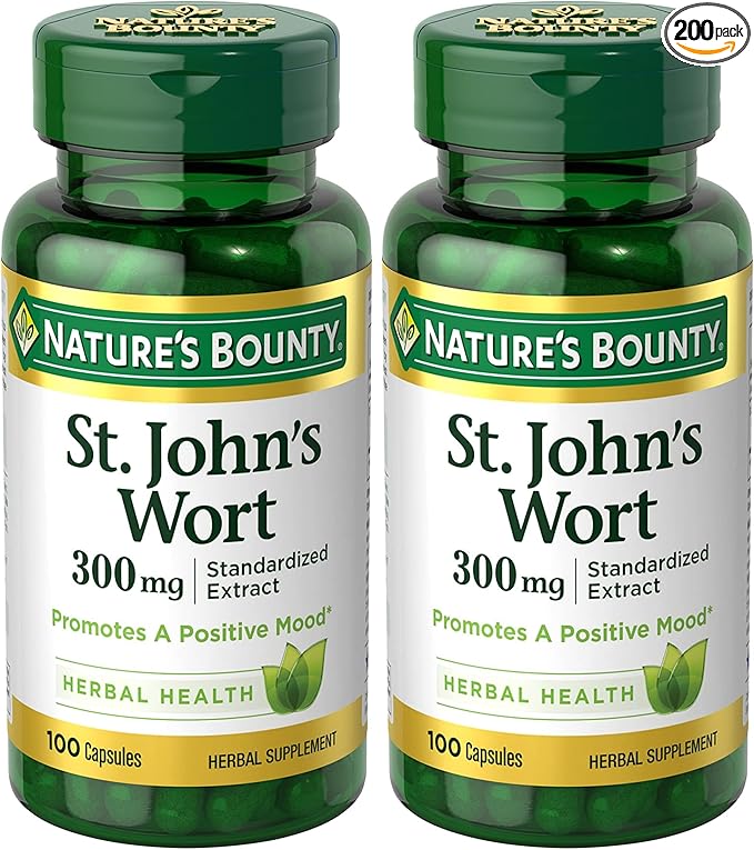 Nature's Bounty St. John’s Wort 300mg Capsules, Herbal Health Supplement, Promotes a Positive Mood, 1 Count (Pack of 200)