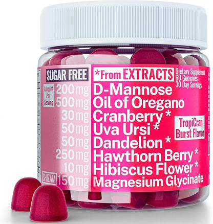 SHIZAM Oil of Oregano D-Mannose Dandelion Root Hawthorn Berry Extract Uva Ursi Gummies with Hibiscus Cranberry Magnesium Glycinate for Women