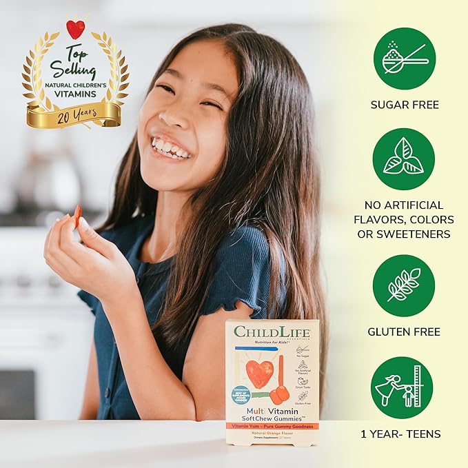 CHILDLIFE ESSENTIALS Kids Multivitamin SoftChew Gummies - Kids Vitamins, Multivitamin for Kids, Multivitamin Gummies, Toddler Vitamins, Kids Chewable Vitamin, Sugar Free - Natural Orange, 27 Tablets