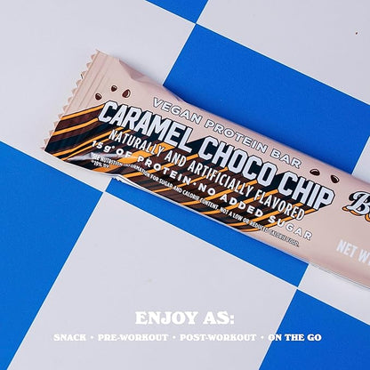 Barebells Vegan Protein Bars Caramel Choco Chip, Plant Based with High Protein - Chocolate Protein Bars - Perfect on The Go Protein Snack & Breakfast Bars 12 Count (Pack of 1)