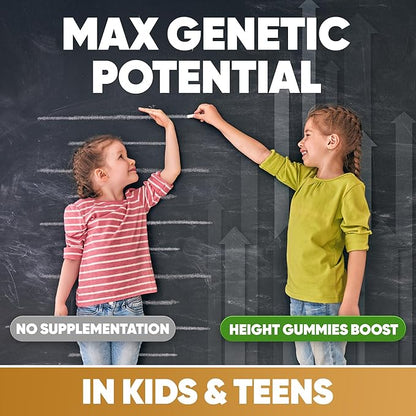 Height Growth Increase Vitamin Gummies, Calcium 100mg, Magnesium Glycinate 30mg, Zinc, Ashwagandha, Vitamin K2 D3 25mg Grow Tall Maximizer Supplement, Multivitamin for Kids, Teens Boy & Girl, Adults