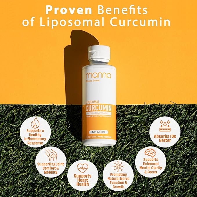Manna Vitamins Evolved Liposomal Liquid Curcumin for Advanced Absorption Best Turmeric Supplement for Daily Joint & Immune Health Support - Vegan, Non-GMO, 95% Curcuminoids (3 Pack)
