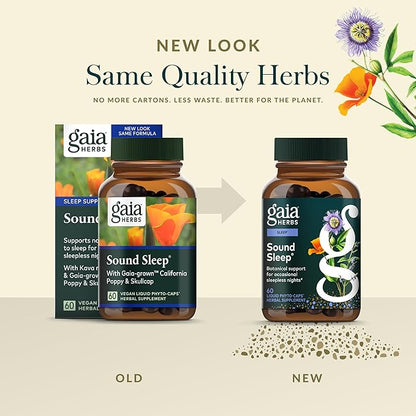 Gaia Herbs Sound Sleep - Sleep Support Supplement - Herbal, Plant-Powered Support for Calm & Relaxation* - Valerian Root, Passionflower & More - 60 Vegan Liquid Phyto-Capsules (20 Servings)