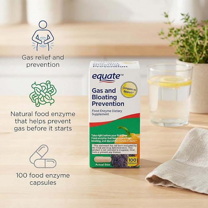 Gas Relief and Prevention Food Enzyme – 100 Capsules, Anti Gas Supplement for Adults, Gas Bloating Support for Men and Women, Digestive Enzyme Capsules (Pack of 2)