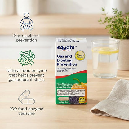 Gas Relief and Prevention Food Enzyme – 100 Capsules, Anti Gas Supplement for Adults, Gas Bloating Support for Men and Women, Digestive Enzyme Capsules (Pack of 2)