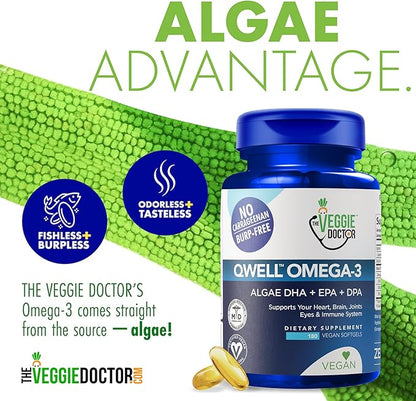 Vegan Omega 3 Supplement – Algae Omega 3 with DHA EPA DPA – Vegan Capsules from Algal – Fish Oil Alternative – Plant-Based Algae Oil Formula – Non-GMO, Carrageenan-Free (180 Capsules, 3 Month Supply)