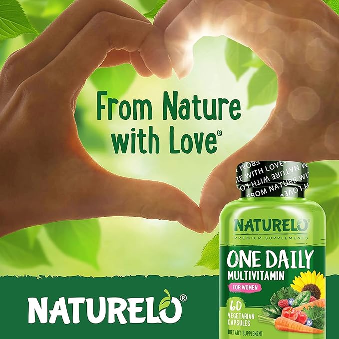 NATURELO One Daily Multivitamin for Women w/Vitamin B12, 60 Ct, Energy Support, Whole Food Daily Women Multivitamin Supplement, Nourish Hair/Skin/Nail, Non-GMO, No Soy, Gluten Free, 2 Month Supply