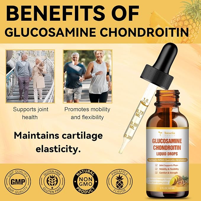 Totaria (2 Packs) Glucosamine Chondroitin MSM Support Joint Health - Chondroitin Sulfate Supplement Turmeric, Quercetin, Bromelain, MSM Oil