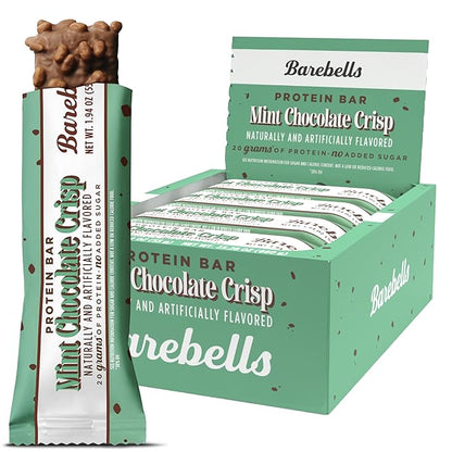 Barebells Mint Chocolate Crisp Protein Bar – 20g Protein – No Added Sugar – 12 x 55g High Protein Snack – Post Workout Snack