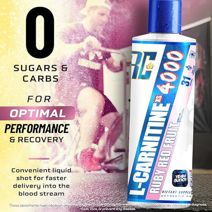 Ronnie Coleman Signature Series L Carnitine XS 4000 Liquid, Stimulant Free, Sugar Free, Zero Carbs, Lean Muscle Strength Support for Men & Women, 16 Oz (16 oz, Ruby Red Fruit (4000))