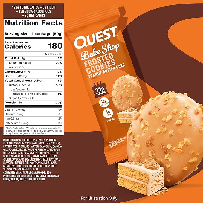 Quest Nutrition Frosted Protein Cookies Twin Pack, Peanut Butter Flavored, 1g Sugar, 11g Protein, 2g Net Carbs, Gluten Free, 16 Cookies