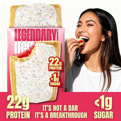 Legendary Foods 22g Protein Pastry 0g Added Sugar, Low Carb, Gluten Conscious, Keto Snack, Ideal for Glucose Management, Includes Whey Protein Isolate, 8 Pack Frosted Strawberry