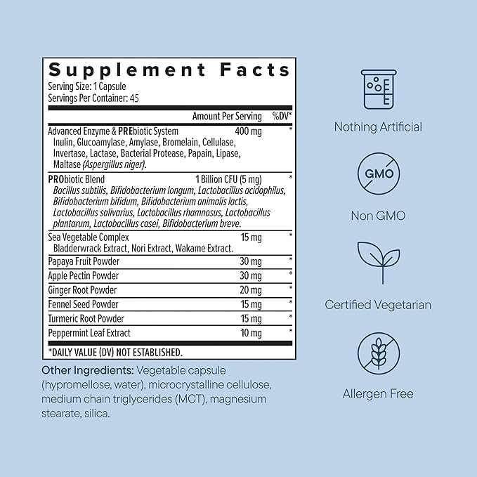 Zenwise Health Digestive Enzymes with Bromelain & Papaya - Multi Enzymes Digestion Supplement with Probiotics & Prebiotics for Gut Health, Gas & Bloating Relief - Men & Women - 45 Vegetarian Capsules