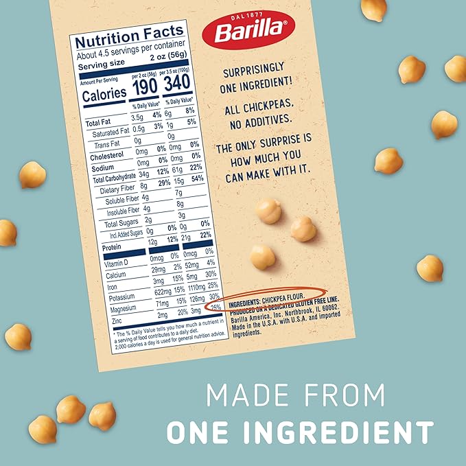 Barilla Chickpea Rotini Pasta, 8.8 oz - Vegan, Gluten Free, Non GMO & Kosher - Made with Plant Based Protein