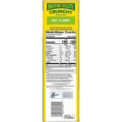 Nature Valley Crunchy Granola Bars, Oats 'n Honey, 30 Ct, 22.35 oz (15 Pouches)