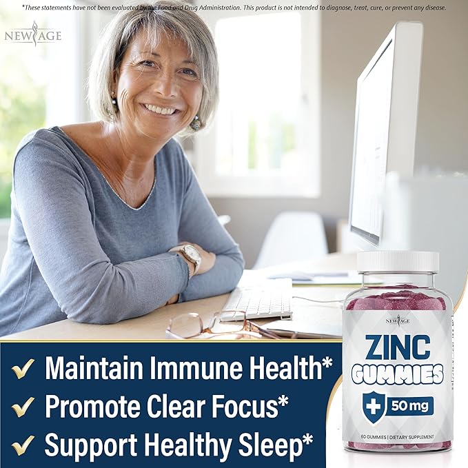 NEW AGE Zinc Gummies - 50mg Zinc Supplement, Immune Supplement, Antioxidant, Non-GMO (60 Count (Pack of 1))