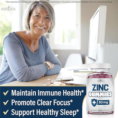NEW AGE Zinc Gummies - 50mg Zinc Supplement, Immune Supplement, Antioxidant, Non-GMO (180 Count (Pack of 3))