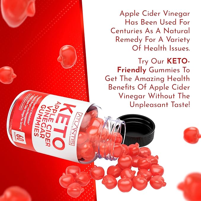 Atlantis Nutrition Keto ACV Gummies for Weight Loss - Apple Cider Vinegar Gummies Formulated to Support Advanced Weight Loss, Digestion, Detox & Cleansing, Made with 1000MG ACV Per Serving - 60 Count