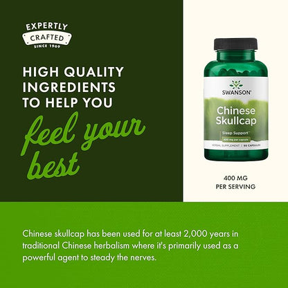 Swanson Chinese Skullcap - Herbal Supplement Promoting Relaxation & Sleep Support - Flavonoid Formula to Help Soothe Nerves - (90 Capsules, 400mg Each)
