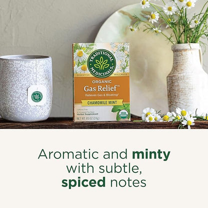 Traditional Medicinals Tea, Organic Gas Relief - Relieves Gas & Bloating, Chamomile Mint - Kosher, Non-GMO, Caffeine-Free - 16 Tea Bags
