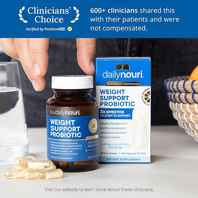 Daily Nouri Weight Support Probiotics for Women & Men | Metabolism + Digestive Support | 3 Clinically Studied Strains | 30-Day Supply