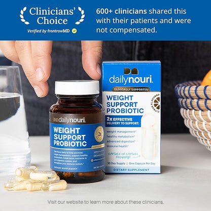 Daily Nouri Weight Support Probiotics for Women & Men | Metabolism + Digestive Support | 3 Clinically Studied Strains | 30-Day Supply