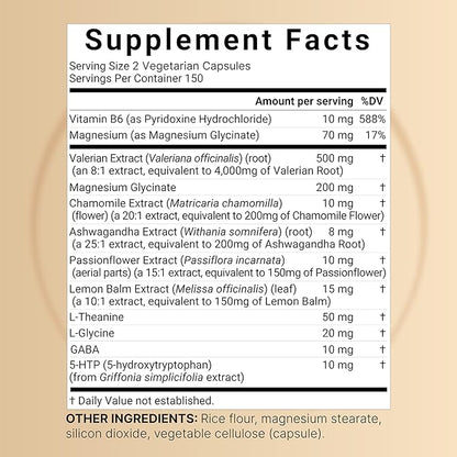 NatureBell Valerian Root for Sleep, 300 Veggie Capsules with Magnesium Glycinate, Chamomile, Passionflower, Lemon Balm, Ashwagandha, & More – Relaxation & Sleep Support Supplement – Melatonin Free