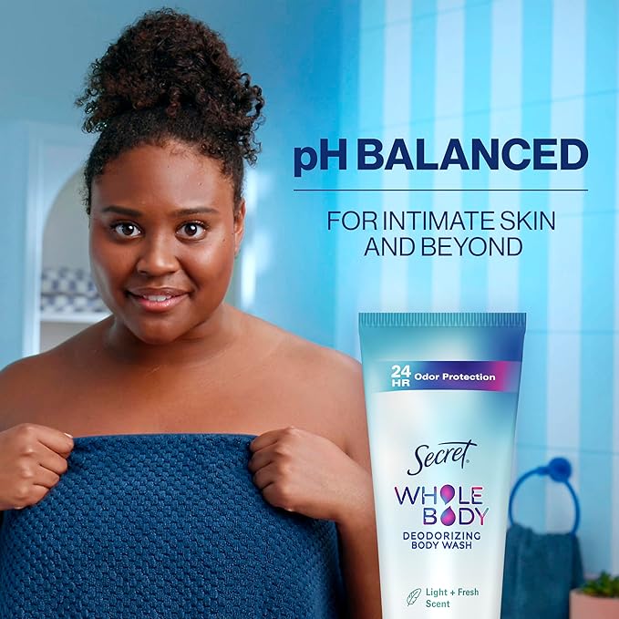 Secret Feminine Wash, 24 HR Deodorizing Feminine Body Wash for Women, Removes 6x Causes of Odor, PH Balanced, Safe to Use Everywhere, Light & Fresh, 8.0 oz, (Pack of 2)