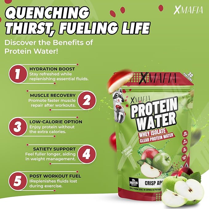 XMafia - Clear Whey Protein Isolate Powder – 20g Protein + Collagen Peptides, 30 Servings, Zero Sugar, Refreshing Light Protein Drink Water, Whey Powder Protein Shake, Lactose Free – Apple