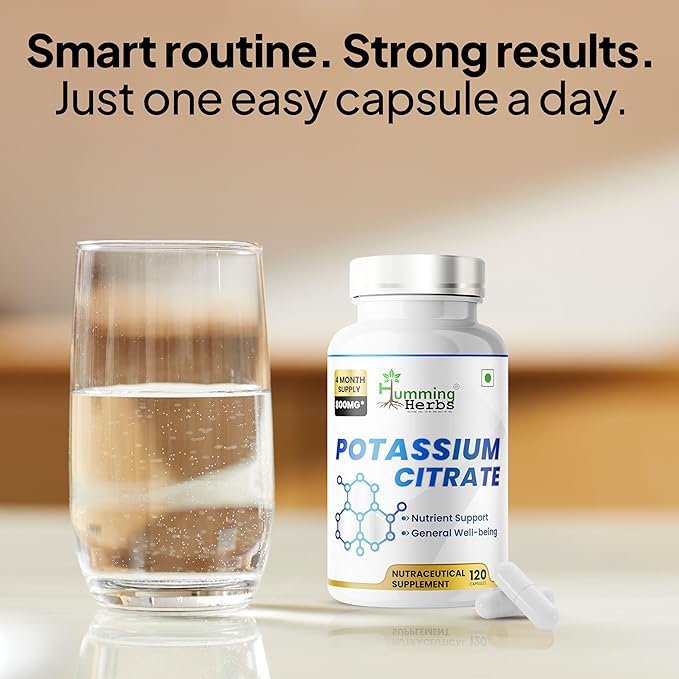 Potassium Citrate 800 mg (306 mg Elemental Potassium) – Electrolyte & pH Balance Support – Vegan, Non-GMO - 120 Capsules