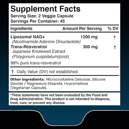 WELLNESS LABSRX Liposomal NAD Supplement, 1500mg - USA Made, NAD Resveratrol Supplement for Women and Men, NAD+ Support Cellular Health, Energy & Anti Aging - 2 Pack