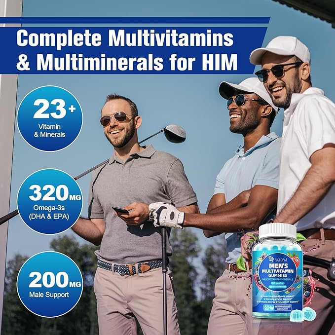 Migcopat 2-Pack Multivitamin for Men, Mens Multivitamins Gummies w/Omega-3, Probiotics, Inositol, Folate, Male Support Blend, Vitamins A, C, D, E, B - Support Heart, Brain, Muscle, Energy, Sugar-Free