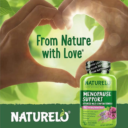 NATURELO Menopause Supplements for Women, Herbal Blend with Black Cohosh for Menopause Hot Flashes Advanced Estrogen Multi-Symptom Formula 90 Capsules