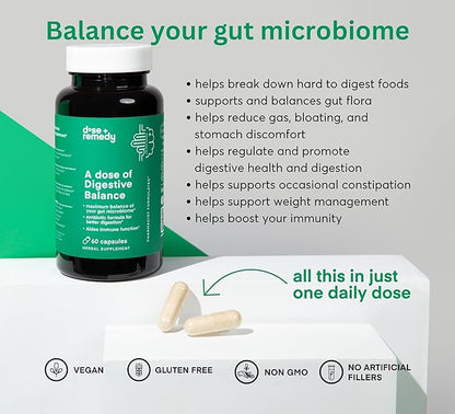 A dose of Digestive Balance-Gut Health Supplement-USDA-Kombucha, 7 Probiotic Strains and Prebiotics for Microbiome-Digestive Enzymes for Digestion-Bloating Relief for Women and Men (60 Count)