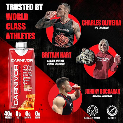 MuscleMeds Carnivor RTD, Ready to Drink Protein, Lactose Free, Sugar Free, 40g Isolate Protein, Muscle Building, Recovery, Halal Certified, Salted Caramel, 16.9 Fl Oz (Pack of 12)
