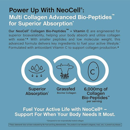 NeoCell Grass Fed Collagen Peptides | 400 Caplets | Types I & III Bio-Peptides | with Vitamin C | Superior Absorption Formula | for Women and Men