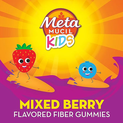Metamucil Kids Fiber Gummies, No Sugar Added, 5g Prebiotic Plant-Based Fiber Supplement Blend, Mixed Berry Flavored, 120ct Gummies, (Pack of 2)