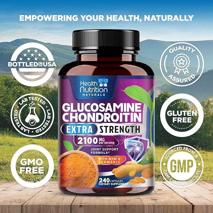 Glucosamine Chondroitin MSM Complex - 3X Strength Joint Support Supplement with Glucosamine Sulfate, Turmeric, Boswellia - For Cartilage, Mobility & Flexibility - Bottled in USA, 240 Capsules