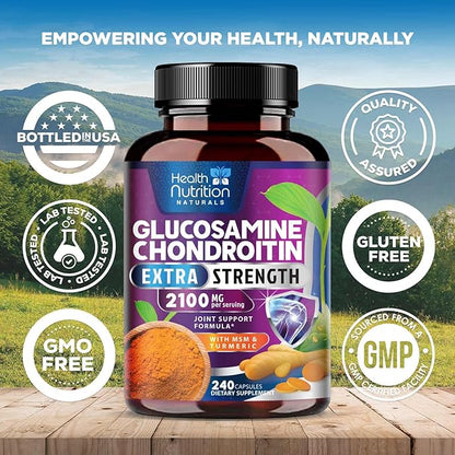 Glucosamine Chondroitin MSM Complex - 3X Strength Joint Support Supplement with Glucosamine Sulfate, Turmeric, Boswellia - For Cartilage, Mobility & Flexibility - Bottled in USA, 240 Capsules