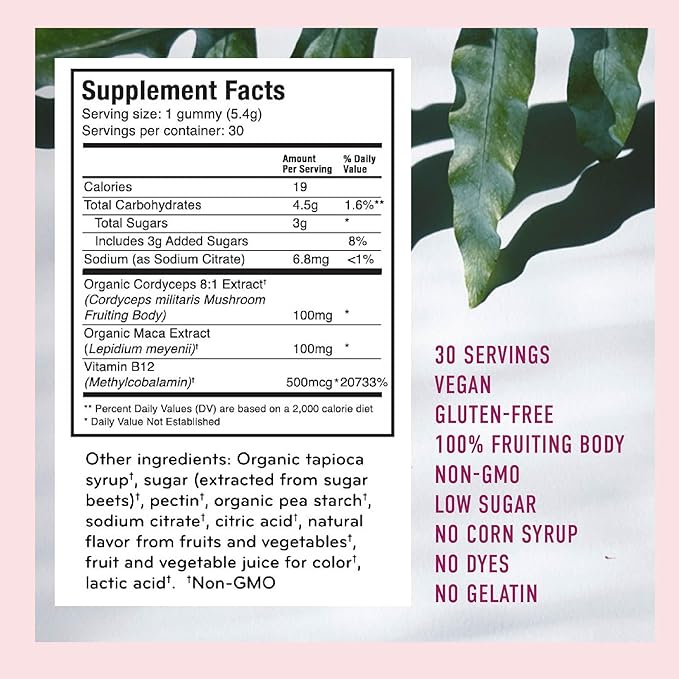 Microjoy Motivate Gummies – Energy, Stamina & Brain Support with Cordyceps Mushrooms, Maca & Vitamin B12 – Vegan, Gluten-Free, Non-GMO – Berry Flavor – 30 Servings