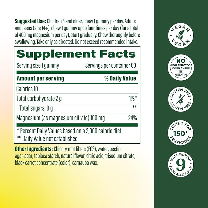 MegaFood Magnesium Citrate Gummies, High Absorption Magnesium Supplement for Adults, Teens & Kids, Supports Nerve Health, Normal Sleep Cycle & Occasional Muscle Cramps, 60 Vegan Gummies, 60 Servings