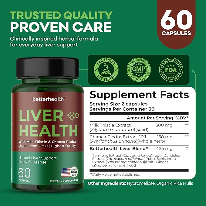 Liver Cleanse Detox & Repair Supplement with Milk Thistle, Dandelion Root & Artichoke Extract – Herbal Liver Support & Daily Detox Capsules for Men & Women, Vegan, 60 Count