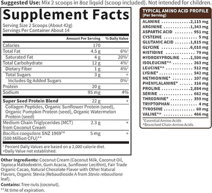 Garden of Life Grass Fed Collagen Protein Powder - Chocolate, 14 Servings, Powder for Joints Mobility Muscle Repair, Collagen Peptides + Super Seeds + Coconut MCTs, Keto Supplement