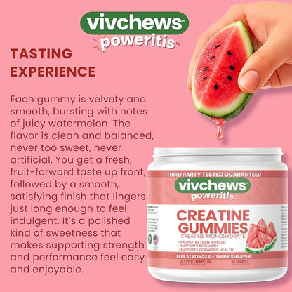 Creatine Gummies for Women – Creatine Monohydrate, Supports Strength, Performance & Cognitive Function, Watermelon Flavor, Fruit Pectin Based, Vegan, Non-GMO, Gelatin-Free, 90 Count