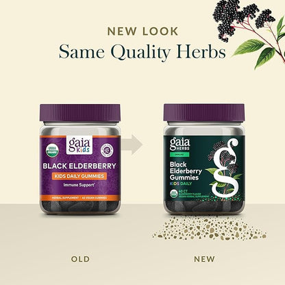 Gaia Herbs Black Elderberry Daily Gummies for Kids - Delicious Immune Support Supplement - Certified Organic Black Elderberries for Immune System Support* - 40 Vegan Gummies (40 Servings)