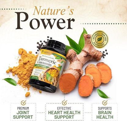 Turmeric Curcumin Supplement 1500mg - Organic Tumeric & BioPerine Black Pepper for Best Absorption with 95% Curcuminoids, Nature's Joint & Immune Support, Non-GMO, Bottled in USA - 240 Capsules